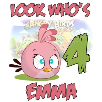 Angry  Birds Pink Bird  Birthday  Personalized  Custom  T Shirt Iron on Transfer Decal ~#67