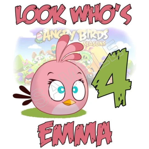 Angry  Birds Pink Bird  Birthday  Personalized  Custom  T Shirt Iron on Transfer Decal ~#67