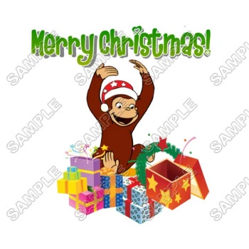 Christmas  Curious George T Shirt Iron on Transfer Decal ~#81