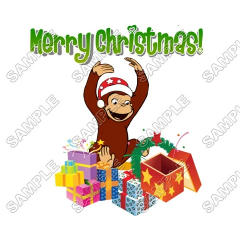 Christmas  Curious George T Shirt Iron on Transfer Decal ~#81