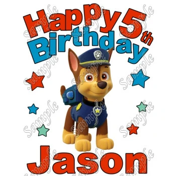 Happy Birthday  PAW Patrol Chase  Personalized Custom T Shirt Iron on Transfer Decal ~#21