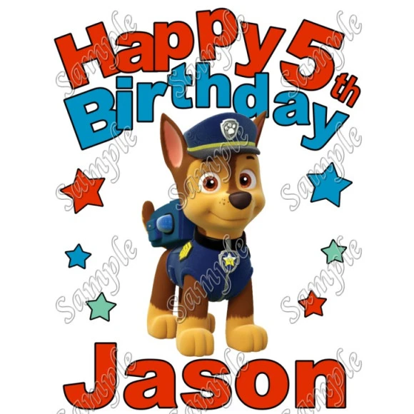 Happy Birthday  PAW Patrol Chase  Personalized Custom T Shirt Iron on Transfer Decal ~#21