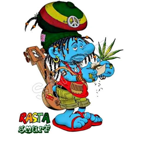 Marijuana Rasta Smurf  T Shirt Iron on Transfer Decal ~#2