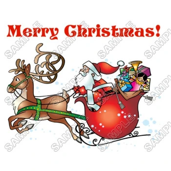 Merry Christmas  Santa Sleigh  T Shirt Iron on Transfer Decal ~#73