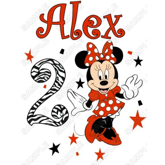 Red Minnie Mouse Zebra Birthday Personalized Custom T Shirt Iron on Transfer Decal ~#108