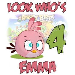 Angry  Birds Pink Bird  Birthday  Personalized  Custom  T Shirt Iron on Transfer Decal ~#67