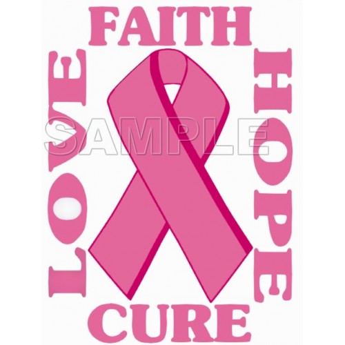  Breast Cancer Awareness ~# Love  Faith  Hope  Cure ~# T Shirt Iron on Transfer Decal ~#21 by www.topironons.com