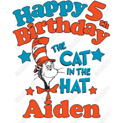 Dr. Seuss Cat Hat  Birthday  Personalized  Custom  T Shirt Iron on Transfer Decal ~#1