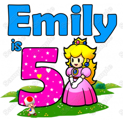 Princess Peach Mario Birthday Custom Personalized  Shirt Iron on Transfer ~#4